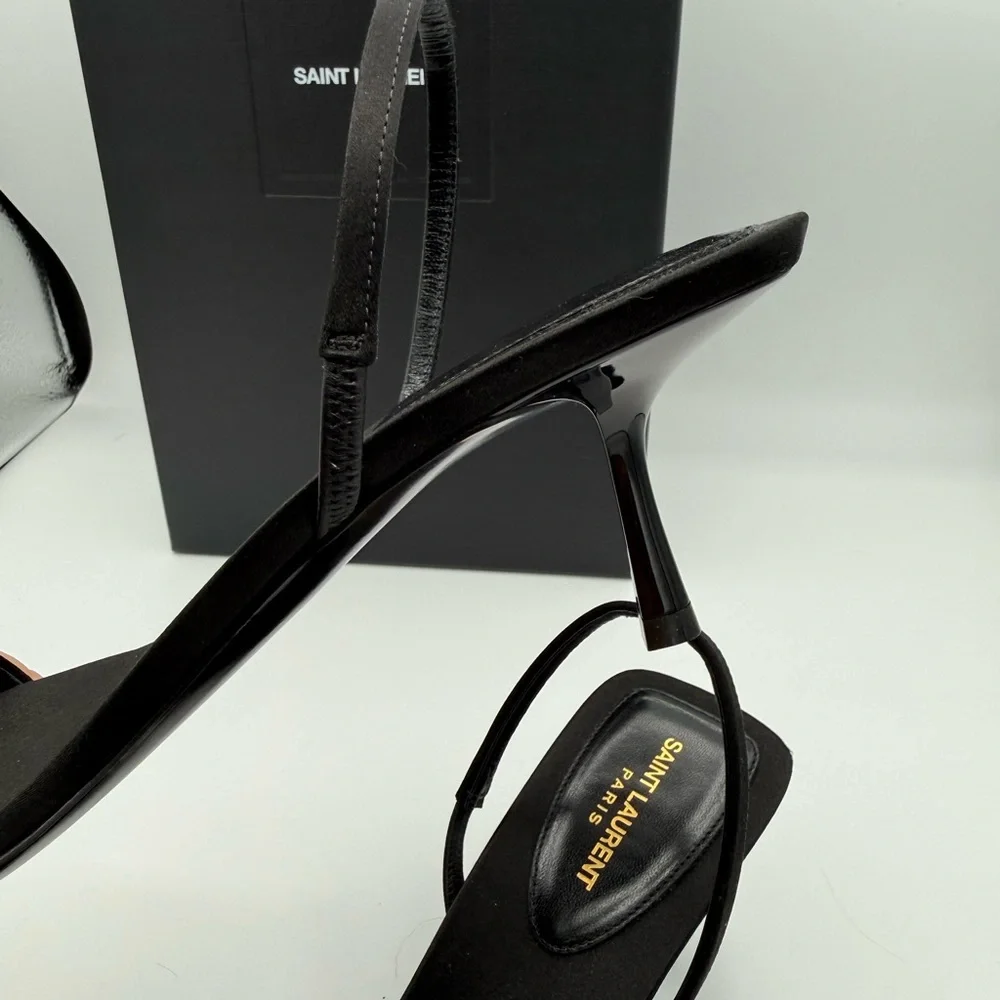 Saint Laurent Black Slim-Strap Square-Toe Sandals - Picture 4 of 7